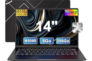 Ruzava Ordinateur Portable, 4 cœurs Celeron N5095(Up to 2.9Ghz) 256Go Soutien Extension SSD 1To 8 DDR4, Win 11 5G WiFi BT4.2 Cache Webcam, Souris sans Fil, AZERTY Membrane du Clavier-Noir Profond