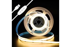iNextStation 5V USB COB LED Strip Light Warm White 3000K, 6.6ft/2M 640LEDs LED Strips Dimmable, CRI 93+, Flexible LED Tape Lights for TV Backlight, Cupboard, Mirror, Wardrobe, Home Decor
