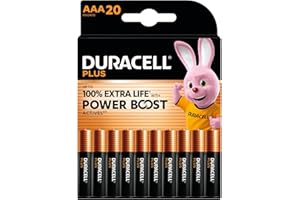 DURACELL Batterie Plus AA (Confezione da 20) – Batterie Alcaline da 1,5 V – Fino al 150% di durata extra con Attivi POWER BOOST– L'imballaggio può variare–MN1500