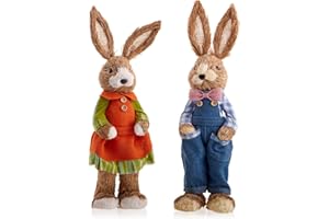 ‎COM-FOUR com-four® 2X Stroh Osterhase handgemacht - Deko-Osterhase zur Osterdekoration - Strohfiguren für Ostern - Deko-Hase aus Stroh - süßes Hasenpaar - Hasenfiguren 44 cm (02 Stück 44cm Frau+Mann)