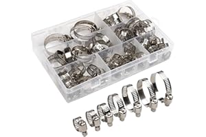 EAPMGQR 60 Pezzi Fascette Stringitubo Regolabili 8-38mm, Kit Fascetta Stringitubo Inox Assortite, Fascette Metalliche Fascetta a Vite Stringitubo Regolabili per Tubi Gas, Acqua, Tubi Flessibili, Lavatrice