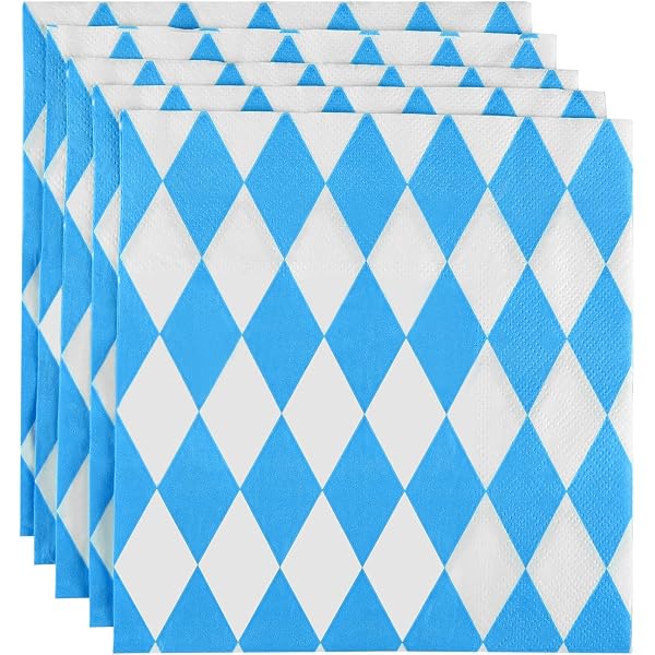 Oktoberfest Servietten – Blau-weiß Kariert, 40 Stück, 33x39,9 Cm, Für Bierfest & Party