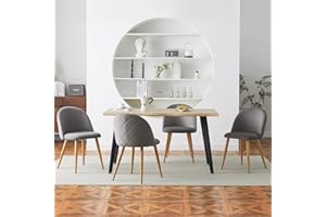 CLIPOP Dining Chairs Set of 4 Grey Velvet Kitchen Counter Chairs with Backrest and Wooden Style Metal Legs, Lounge Corner Chairs for Living Room, Kitchen,Office