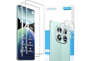 GEEMEE 2+2 Piezas Protector de Pantalla para Xiaomi Redmi Note 14 Pro 5G/Xiaomi Poco X7 y Protector de Lente de Cámara, 9H Dureza HD Cristal Templado Anti-Arañazos Vidrio Templado Protectora