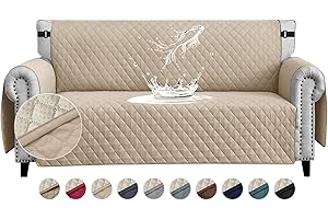 ‎FIGOOO FIGOOO wasserdichte Sofabezug 3 Sitzer Dicke Sofaschoner Wasserdicht Gesteppte Sofa Überzug mit Seitentaschen Sofaüberwurf rutschfest Kratzfest für Haustiere Hunde Katzen,Beige