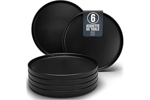 PURE LIVING INTERIOR DESIGN Ensemble de 6 Assiettes Plates Noires Mattes Manhattan -Teller en Grès Premium, Adaptés au Lave-vaisselle et au Micro-ondes- Élégantes Assiettes Noires pour 6 Personnes - Pure Living Urban Black
