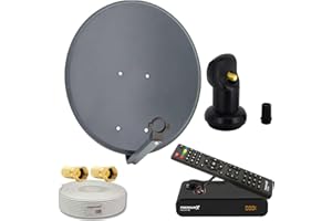 PremiumX Satelliten-Komplettanlage 60cm Schüssel SAT Single LNB 10m Antennenkabel HD TV Digital Satelliten Receiver HDMI-Kabel