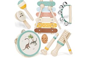 Lehoo Castle Kids Toddler Wooden Musical Instruments Aged 1-3 (Blue) | Dinosaur Montessori Musical Toys with Baby Maracas Xylophone Tambourine Percussion Instruments Set for 18M+ Boy & Girls