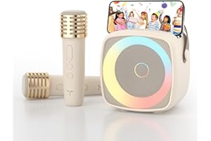 TANALAZ Karaoke Maschine 2 Mikrofone für Jungen Mädchen, tragbare Bluetooth-Lautsprecher mit dynamischen Lichtern für Kinder Erwachsene Mini Voice Changer Mikrofon Lautsprecher Set mit Telefonhalter