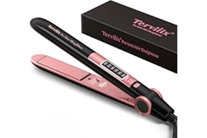 Terviiix Lisseur Cheveux, fer à lisser et bigoudis en un avec température réglable de130-230°C, Lisseur céramique ionique avec plaques infusées à la kératine et à l'huile d'argan, chauffage rapide 15s