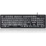 Perixx Periboard-317 Wired USB White LED Backlit Keyboard, Big Print Illuminated Keys, UK QWERTY, Black