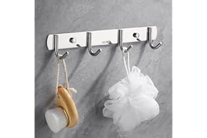RAPECOTT Appendiabiti a Parete con Ganci Portasciugamani Bagno Porta Accappatoio Attaccapanni da Muro per Cucina Acciaio Inox 304 per Bagno/Gancio per Cucina e Bagno (Foratura, 4 ganci spazzolato)