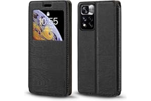 SHANTIME Funda de Cuero PU con Ventana Visible y Cierre Magnético Invisible Compatible con Xiaomi Redmi Note 12 Pro 4G, Cubierta Inteligente de Protección (Negro)