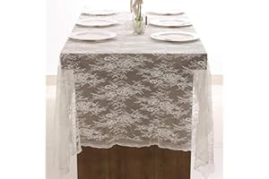 DÉCOCO Biały Koronkowy Obrus 150 * 300 cm - Vintage Koronkowy Stół Nakładka Boho Recepcja Dekoracja Stołu Weselnego