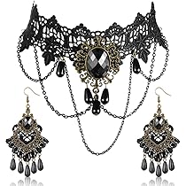 Collier Dentelle Noire Collier Pendentif En Cristal Velours Vintage