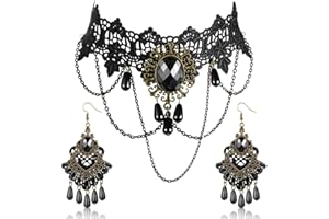 Meleager Nero Pizzo Girocollo Gotico con Orecchini Halloween Choker Donna Décoration Lolita Accessori Gotici, per Carnevale, Mascherata