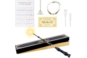 Aitsite Magic Wands, 35CM Wizard Wands Glow, USB Charging Light Up wand, Magic Wand in Gift Box with Spell Card, Station Ticket and Necklace Bracelet Official Wizarding Wand