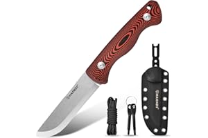 HARNDS Discovery Cuchillo de fijación de tono completo al aire libre en acero 10Cr15CoMoV con empuñadura G10 extraíble, carcasa ajustable, alisado escandinavo (negro-rojo)