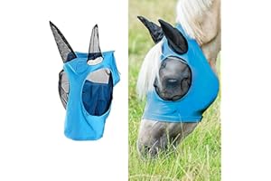 MLCZWT Masque Anti-Mouches Élastique, Masque Anti Mouches Cheval, Masques Anti-Mouches pour Chevaux, avec Cache-Oreilles, Maille Respirante, Anti-UV, Anti-Moustiques, Insectes, Masque de Frein Élastique