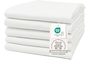 ZOLLNER 5er Set Moltontücher in 80x80 cm aus Baumwolle - saugstarke Wickelunterlage - weich und wärmend - waschbar bis 95°C - in weiß - Oeko Tex® Zertifiziert