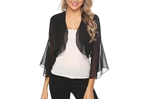 Aottori Coprispalle Donna Chiffon Bolero Elegante Maniche 3/4 Cardigan Corto Estivo Bolerino Leggero Trasparente Shrug Aperto Casual per Matrimonio Cerimonia Festiva