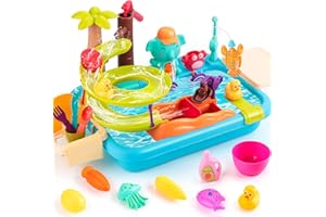 Juboury Küchenspüle Spielzeug Set, kinderwaschbecken mit Wasserhahn, Spielzeugzubehör für die Spielküche, Schwimmendes Angelspielzeug für Das Wasserspiel, Rollenspiel Spielzeug für Mädchen Jungen