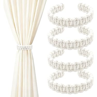 Lot De 4 Attaches Rideaux Magnétiques Sans Perçage - Style Bohème En Coton Tissé Main - Pour Salon, Chambre, Hôtel