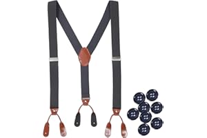 Kajeer Bretelle Uomo Larghe 3,5 cm - Vintage Bretelle da uomo regolabili con 8 asole Nere Bretelle in ecopelle marrone per uomo Lavoro