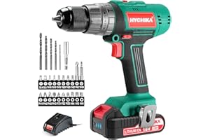 HYCHIKA BETTER TOOLS FOR BETTER LIFE HYCHIKA Młotowiertarka 18V 45Nm, akumulatory 2.0Ah, 27 akcesoriów, 21+3 ustawienia momentu obrotowego, szybka ładowarka