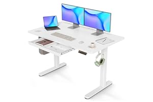 ‎CLAIKS Claiks Höhenverstellbarer Schreibtisch 120x60cm mit Schublade, 80kg Tragkraft Elektrisch Schreibtisch Höhenverstellbar mit 3-Funktions-Memory und 2 Kopfhörerhaken, Standing Desk with Drawer, Weiß