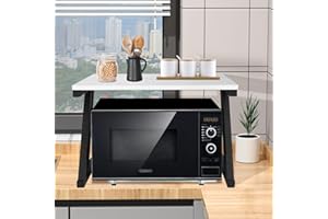 HUOLE Supporto per forno a microonde a 2 livelli, organizer-Mensola Microonde, Estendibile Mensola Microonde Salvaspazioper Cucina Counter Ripiano-57 * 38 * 38 cm Z: superficie in marmo