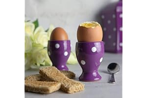 City to Cottage | Set de Deux coquetiers | Violet à Pois Blancs en céramique Fait et Peint à la Main | Oeufs durs, à la Coque