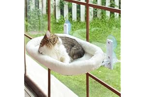 FSLLWGWG Fensterliege für Katzen,Katzenbett Fenster Hängematte Katzenhängematte Katze Fensterbank Katzenliege,Klappbar Fensterliegeplatz Fensterhängematte Katzenhängebett Bis zu 18kg (Weiß, 30x60cm)