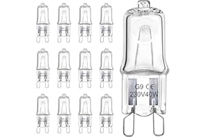 LedWekei Bombillas halógenas G9, bombilla de 220 V, 40 W, bombilla de cápsula transparente de 2 pines, bombillas de luz blanca cálida regulables de 2700 K (paquete de 12)