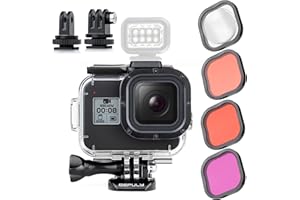 GEPULY Boîtier étanche pour GoPro Hero 8 Noir avec 4 filtres de plongée, boîtier de plongée sous-Marine de 60 m avec Filtre Rouge, Tuba, Magenta, Gros Plan pour caméra GoPro Hero 8 Noir