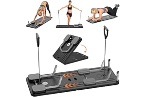 KOUAMOR Kit Réformateur de Pilates, 5 in 1 Machine de Réformateur de Pilates avec Compteur LED, Rouleau à Rebond Automatique, Planche d'exercice Multifonction pour Exercices à Domicile