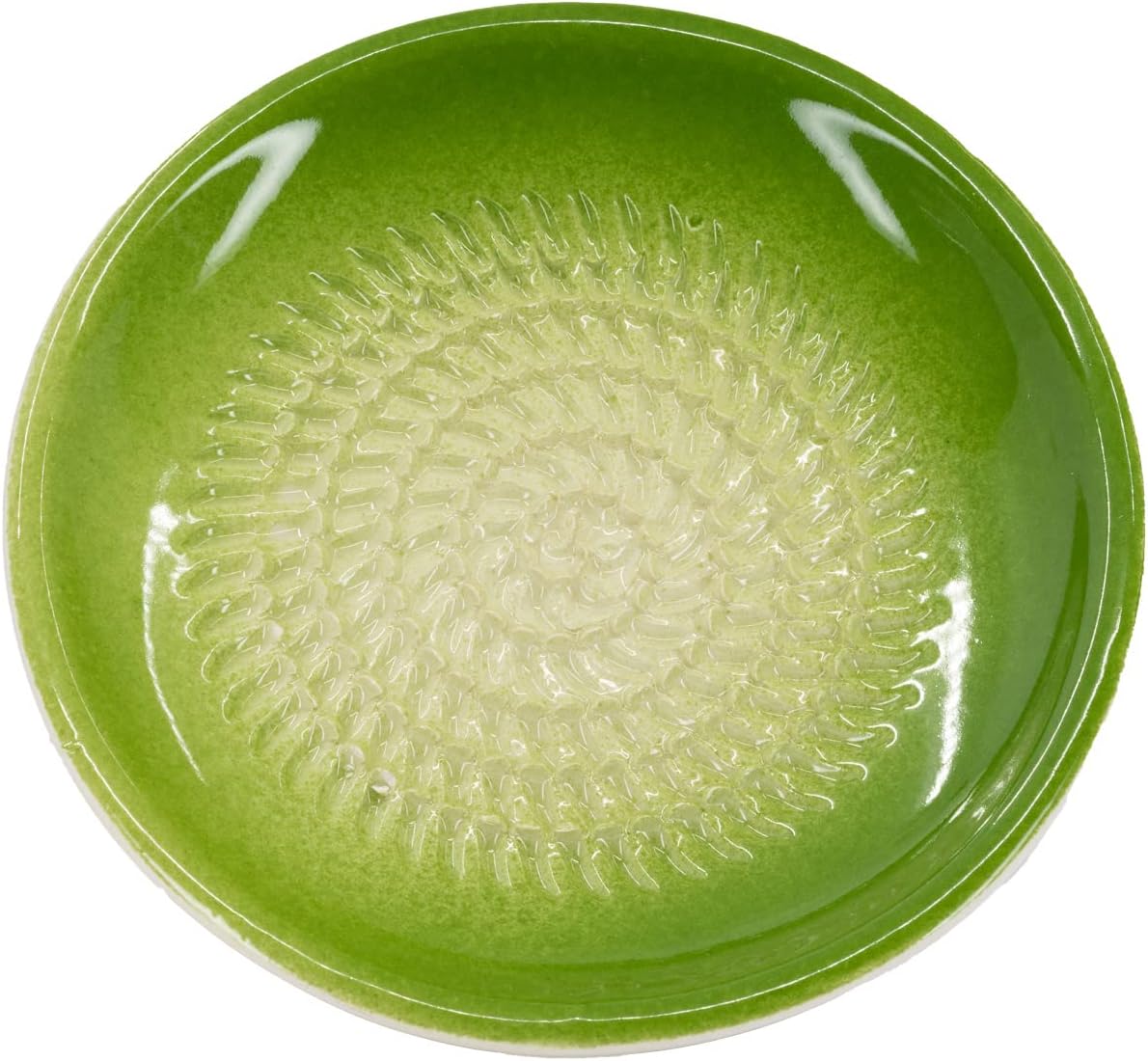 Kaladia Plato rallador de cerámica/rallador de cerámica de un solo color - ideal para jengibre, parmesano, etc. - en verde - diámetro: 12 cm - hecho a mano y pintado a mano - fabricado en España