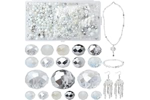 Sunhaty 1000 Stück Facettierte Kristall Glasperlen 4mm 6mm 8mm Facettierte Kristall Perlen für Armbänder Halskette Ohrringe Charms Basteln Schmuckherstellung - Weiß