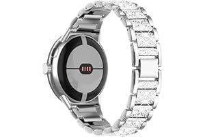 Miimall Kompatibel mit Google Pixel Watch 2/1 Armband, Glitzer Strass Diamant Metall Legierung Uhrenarmband Damen Ersatz Armbänder für Google Pixel Watch 2 2023/ Google Pixel Watch 2022 -Silber