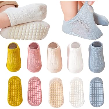 6 Paia Di Calzini Antiscivolo Per Bambina In Cotone Morbido – Calze Neonato Con Gommini E Fantasie Animali (0-5 Anni)