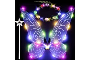EHIOG Juego de disfraz de alas de hada, diadema de hadas y estrellas, alas de mariposa con orejas de elfo, alas de mariposa para mujer, alas de mariposa, alas de elfo, para carnaval, Halloween y