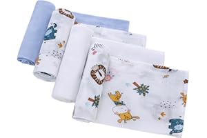 LAT LEE AND TOWN LAT Muselinas Bebe Algodon 70x80cm, 4 Piezas Manta para Bebe Recien Nacidos, Paños de Muselina para Bebe, Toallas Garas para Bebé 100 Algodón Suave y Transpirable (Elefante+Azul+Blanco)