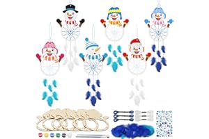MONCAP 6pcs Attrape Rêve Kit, Attrape Rêve à Fabriquer Enfant, Attrape Rêve Bonhomme de Neige avec Plumes, Décoration Murale Attrape Rêve, Capteur de Rêves pour Décoration Maison Chambre Enfant