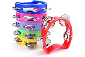 BOUBONI 6 Pack Colorful Tambourine for Kids Adult Plastic Handheld Tambourine Musical Instruments with 4 Metal Jingles for Classroom, Preschool, Family Band and Party Supplies
