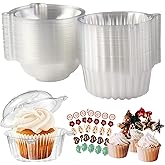 Surflyee 50 Pieces Individual Cupcake and Cupcake Boxes | Single Clear Plastic Cupcake Muffin Fruit Box Suitable for Family,