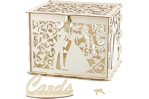 ABSDON Wedding Card Box Rustic Wooden Gift Card Boxes with Lock and Slot for Wedding Reception Party Supplies