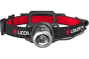 Ledlenser H8R Headlamp LED, Rechargeable Lithium 18650 Battery, 600 lumens, focusable, up to zu 120h runtime, red Rear Back Light, slewable, USB Charging Cable, Headlamp