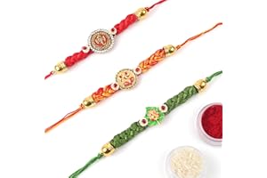 KSJONE Rakhi for Brother Rakhi for Brother and Bhabhi Send Rakhi to the USA, Rakhi for Brother with Gift Set, Rakhi Set, Rakhi Gift for Sister, Designer Fancy Rakhi, Pack of 3, Silk