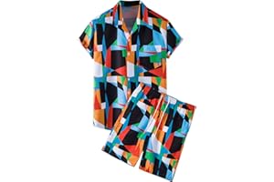Yowablo Chemises Shorts Pantalons Ensembles Hommes Été 2 pièces Plage Imprimé À Manches Courtes (Chemises + Pantalons)