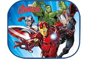 TATAWAY IN VIAGGIO SI CRESCE Tataway Coppia tendine parasole laterali auto Marvel Avengers 44x35 cm – Protezione solare per bambini con grafica ufficiale Iron Man, Thor, Hulk, Capitan America